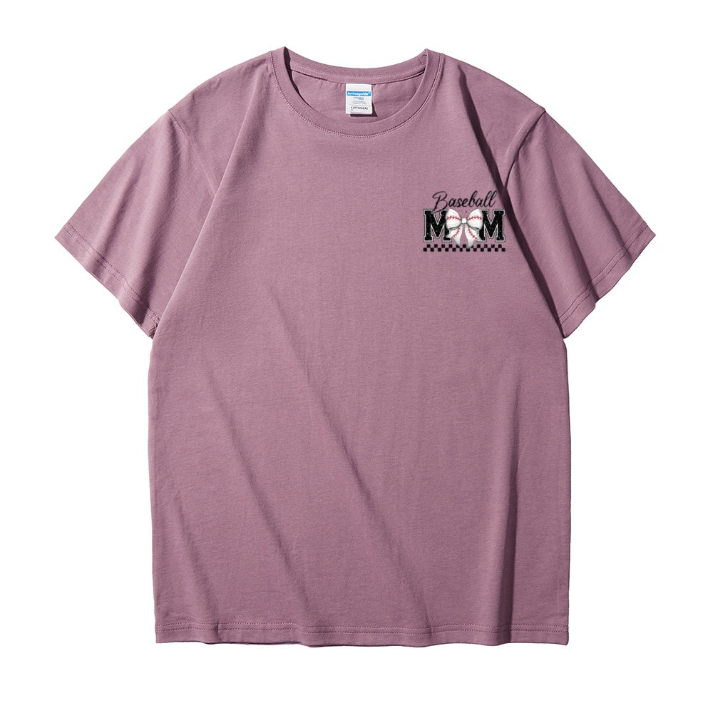 Baseball Mom Hooded Sweatshirt (Short-Sleeve) — Featuring a plaid bow and baseball design, the perfect Mother’s Day gift for game day