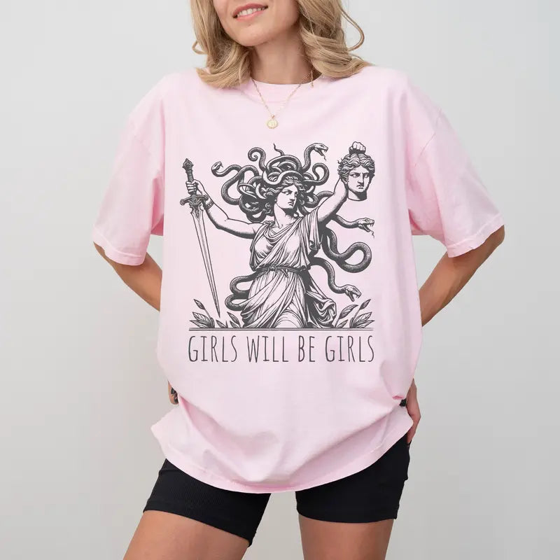 Trendy Medusa With The Head of Perseus Girl Power Shirt Short-Sleeve Hooded Sweatshirt Bestseller