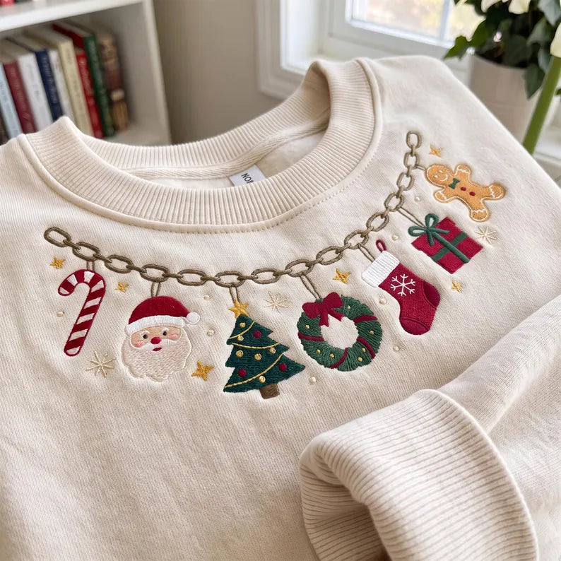 Christmas Charm Chain Embroidered Sweatshirt 🎄🧵