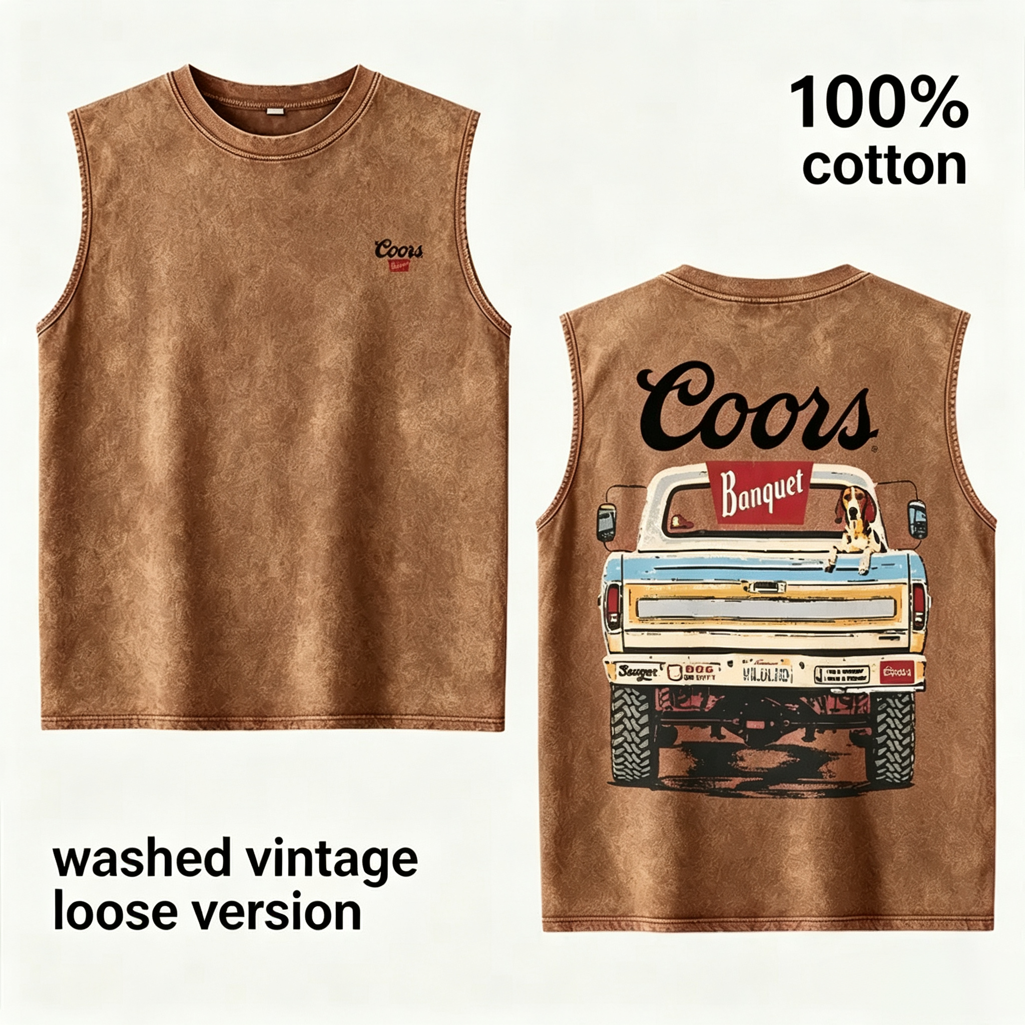 Khaki Washed Vintage Coors Graphic Loose Fit Tank Top
