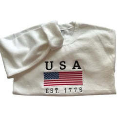 Embroidered USA T-shirt/Sweatshirt, Fourth of July Embroidery Gift, Independence Day Handmade Crewneck Sweater,
