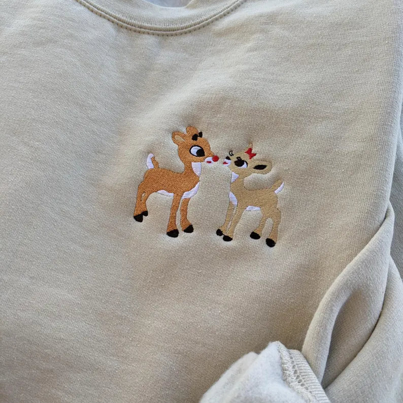 Rudolph Couple Embroidered Crewneck ✨ Christmas Favorite