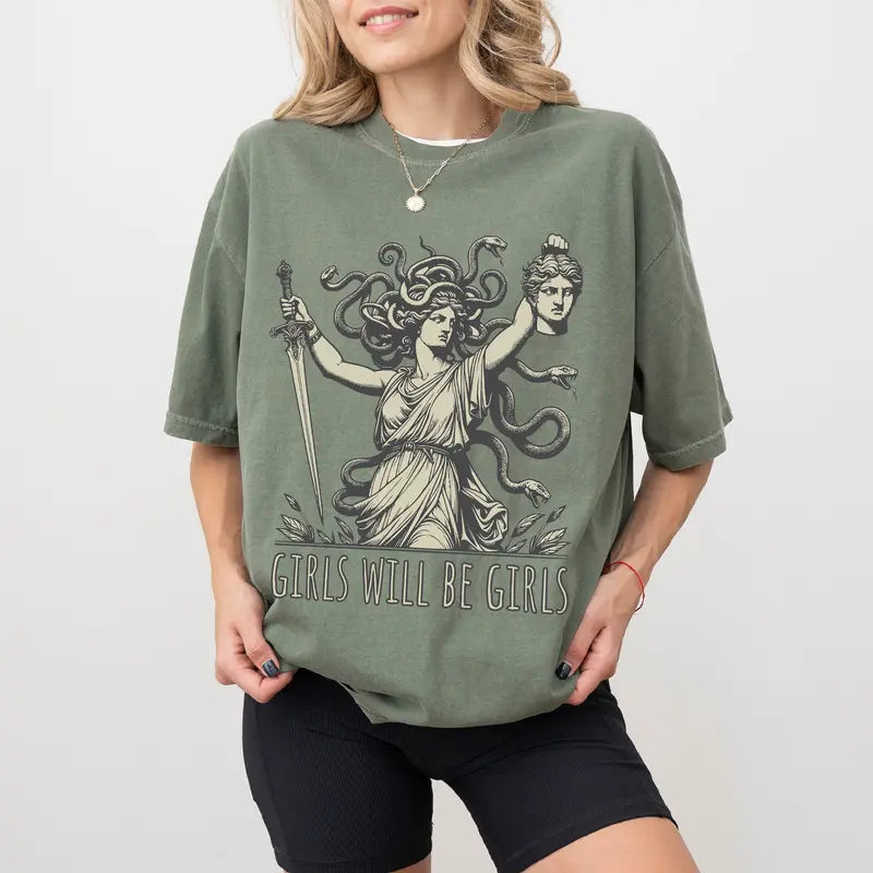 Trendy Medusa With The Head of Perseus Girl Power Shirt Short-Sleeve Hooded Sweatshirt Bestseller