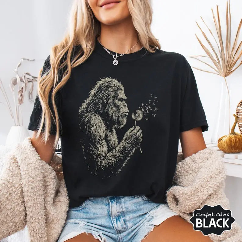 Bigfoot Blowing Dandelion Comfort Colors Vintage Graphic Tee
