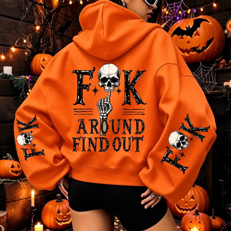 Women's Oversized Halloween Skeleton Graphic Hoodie