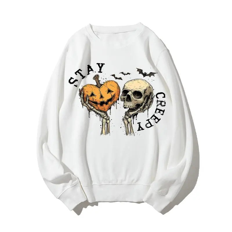 🎃 Stay Creepy Halloween Skull Pumpkin Crewneck Sweatshirt hoodie tee