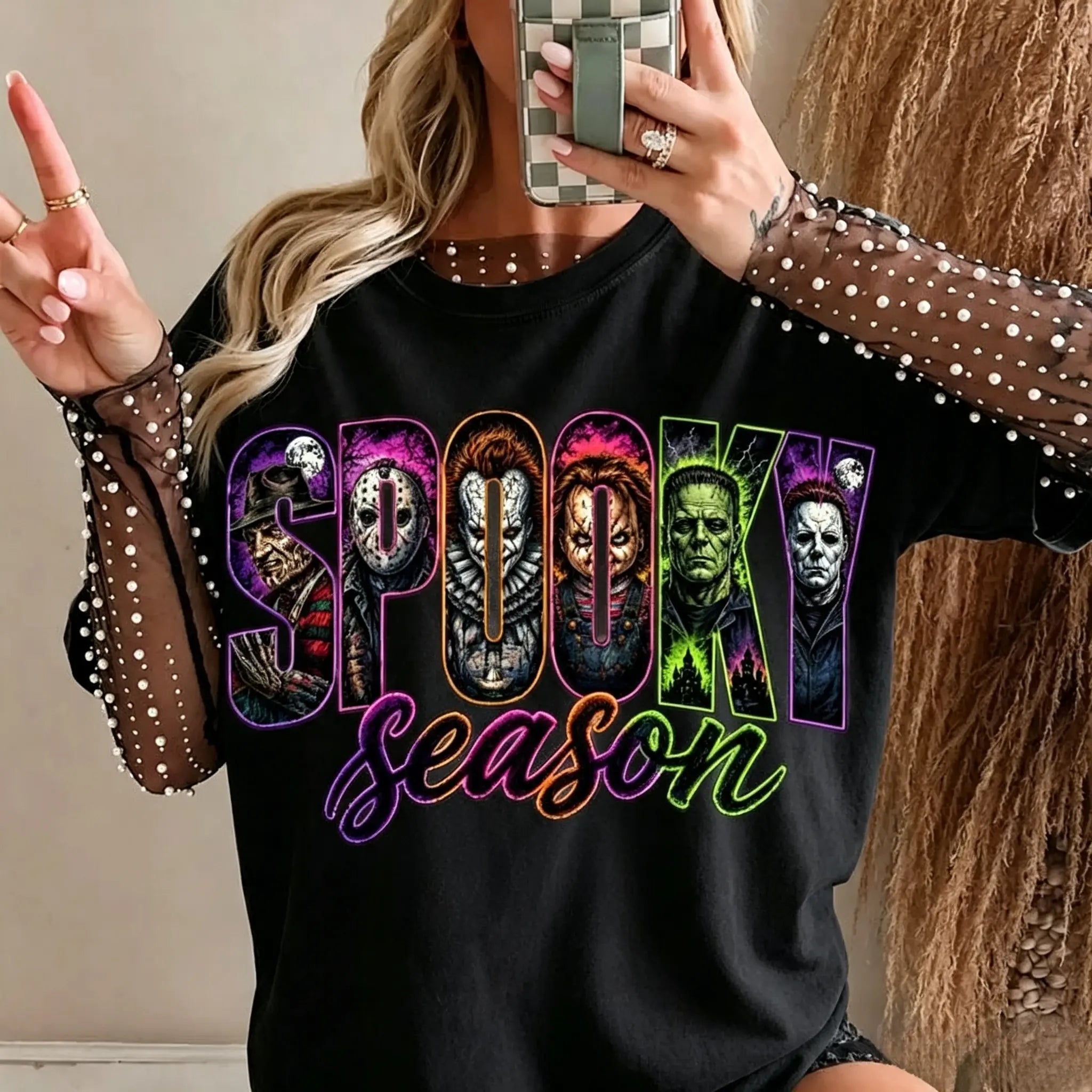 Spooky Season Horror Characters Halloween Graphic T‑Shirt sweatshirt hoodie