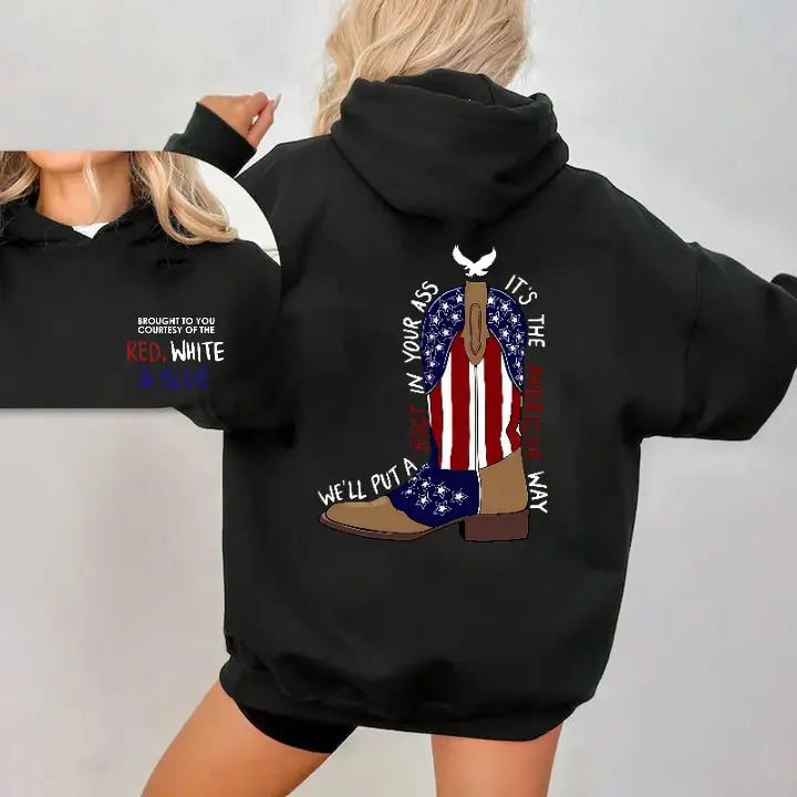 It’s The American Way Western Cowboy Boot USA Flag T-Shirt Sweatshirt | Patriotic Red White Blue Country Tee 🇺🇸