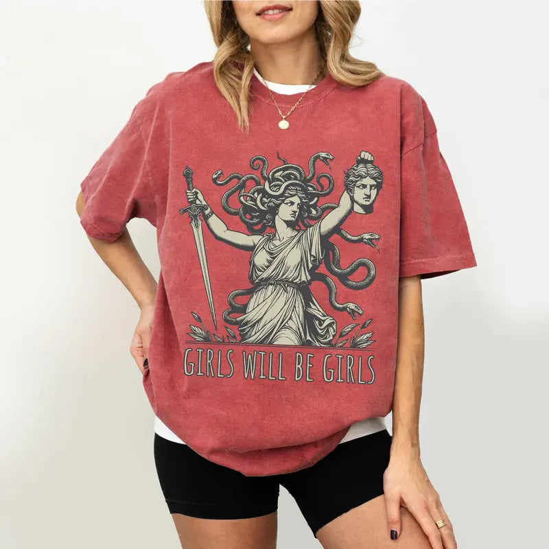 Trendy Medusa With The Head of Perseus Girl Power Shirt Short-Sleeve Hooded Sweatshirt Bestseller