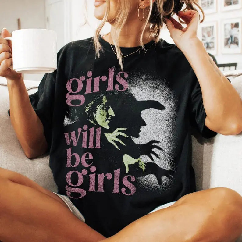 Girls Will Be Girls Vintage Witch Oversized Tee Sweatshirt Hoodie