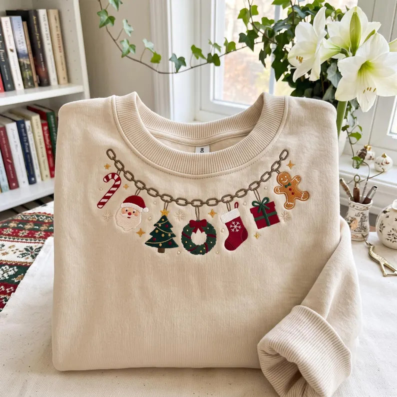 Christmas Charm Chain Embroidered Sweatshirt 🎄🧵