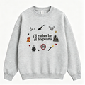 I’d Rather Be At Hogwarts Embroidered Crewneck Sweatshirt, Wizard Magic Graphic Pullover for Potter Fans