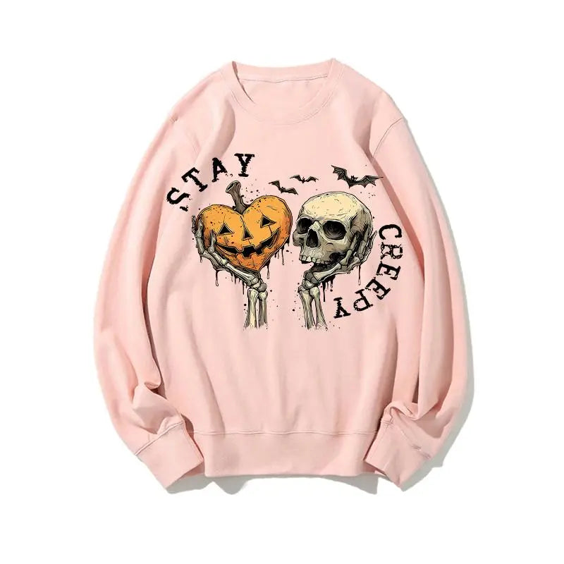 🎃 Stay Creepy Halloween Skull Pumpkin Crewneck Sweatshirt hoodie tee