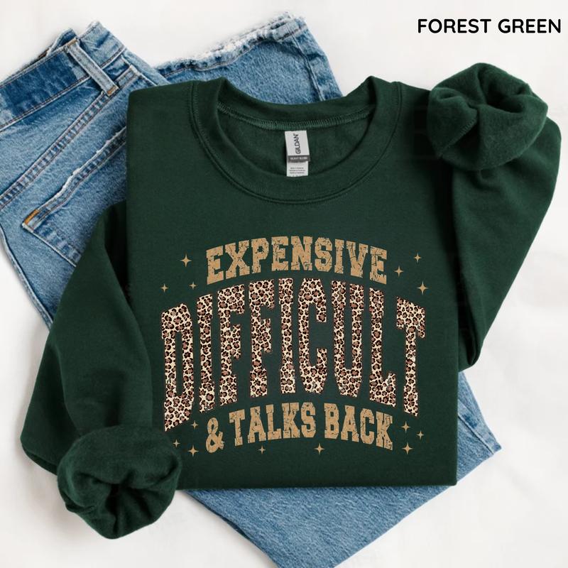 Expensive Difficult & Talks Back Retro Leopard Graphic Shirt | Sassy Western Statement Tee, Crewneck & Hoodie