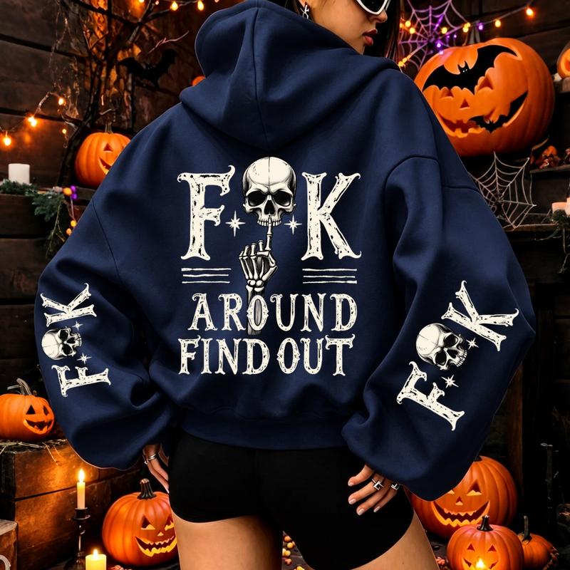 Women's Oversized Halloween Skeleton Graphic Hoodie