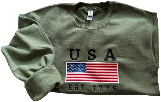 Embroidered USA T-shirt/Sweatshirt, Fourth of July Embroidery Gift, Independence Day Handmade Crewneck Sweater,