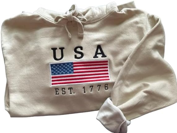 Embroidered USA T-shirt/Sweatshirt, Fourth of July Embroidery Gift, Independence Day Handmade Crewneck Sweater,