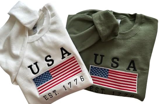 Embroidered USA T-shirt/Sweatshirt, Fourth of July Embroidery Gift, Independence Day Handmade Crewneck Sweater,