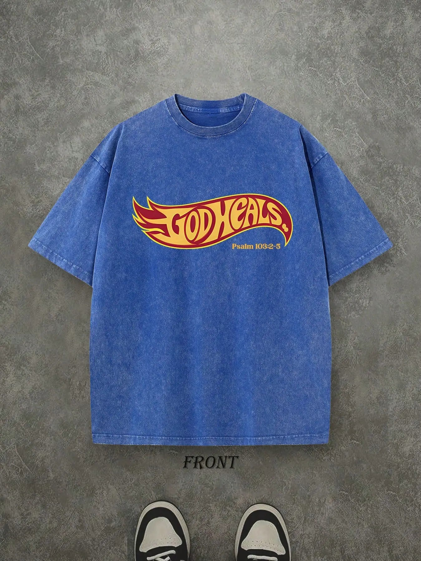 Vintage God Heals Psalm 103:2-5 Christian Graphic T-Shirt, Oversized Washed Cotton Streetwear Tee