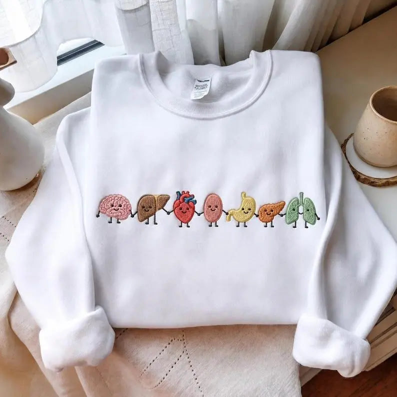🫀Cute Smiling Human Organs Embroidered Crewneck Sweatshirt t-shirt hoodie