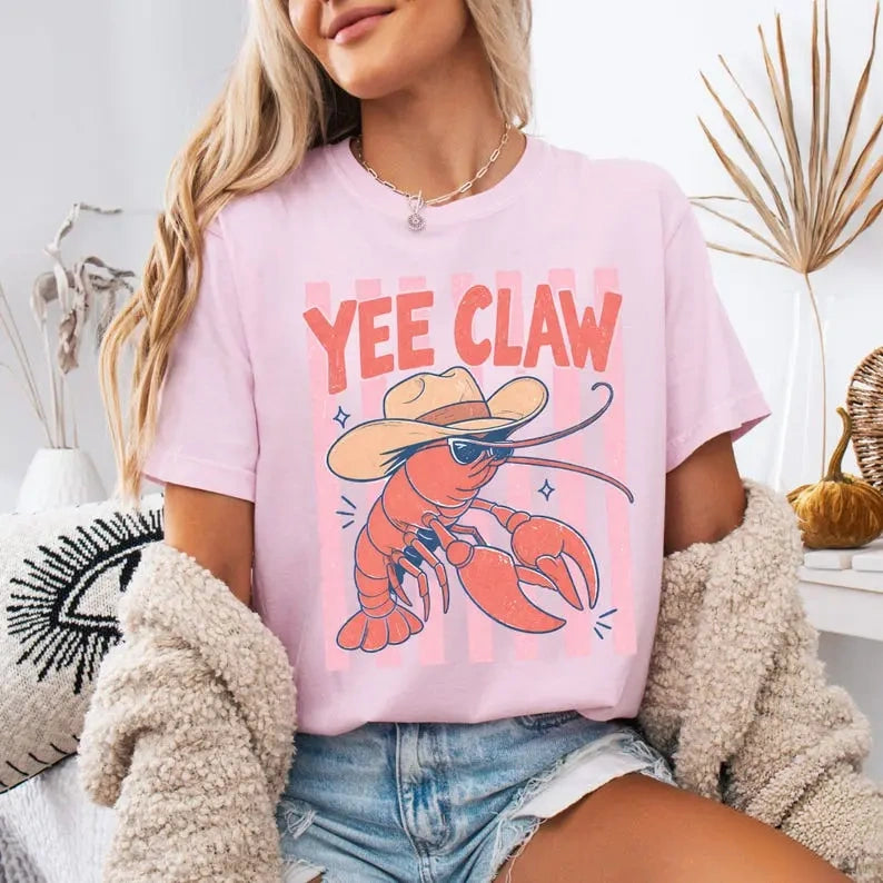 Yee Claw Cowboy Crawfish T Shirt | Funny Western Crawfish Boil Graphic Tee Comfort Colors