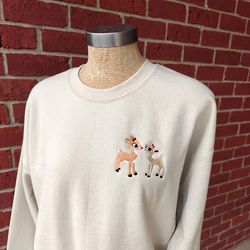 Rudolph Couple Embroidered Crewneck ✨ Christmas Favorite