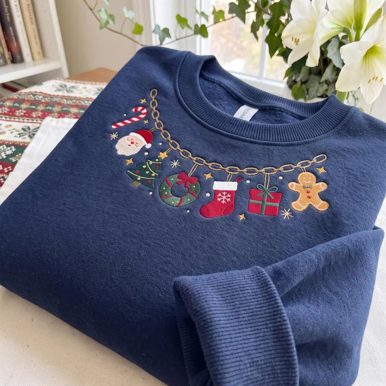 Christmas Charm Chain Embroidered Sweatshirt 🎄🧵