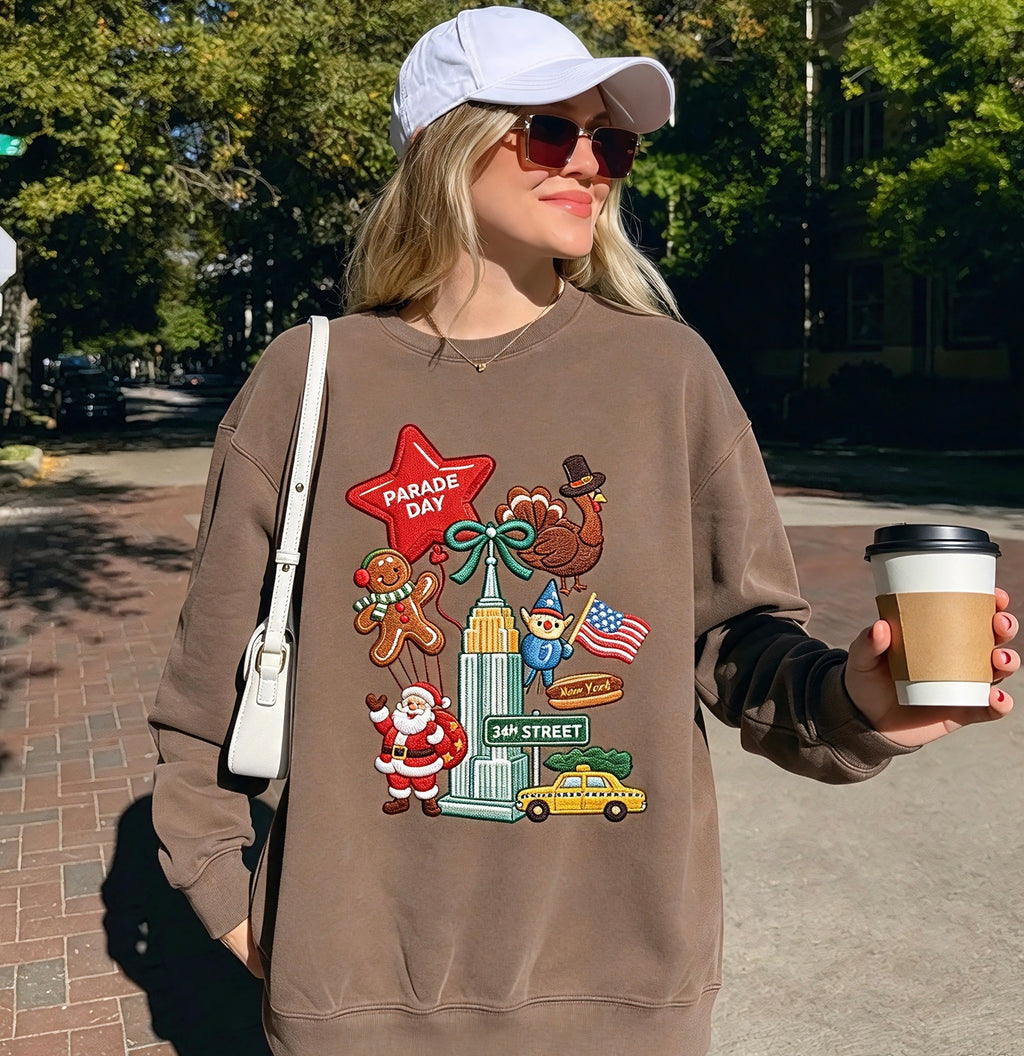 Macy’s Parade Day Embroidered Sweatshirt 🦃 NYC Thanksgiving Graphic Crewneck