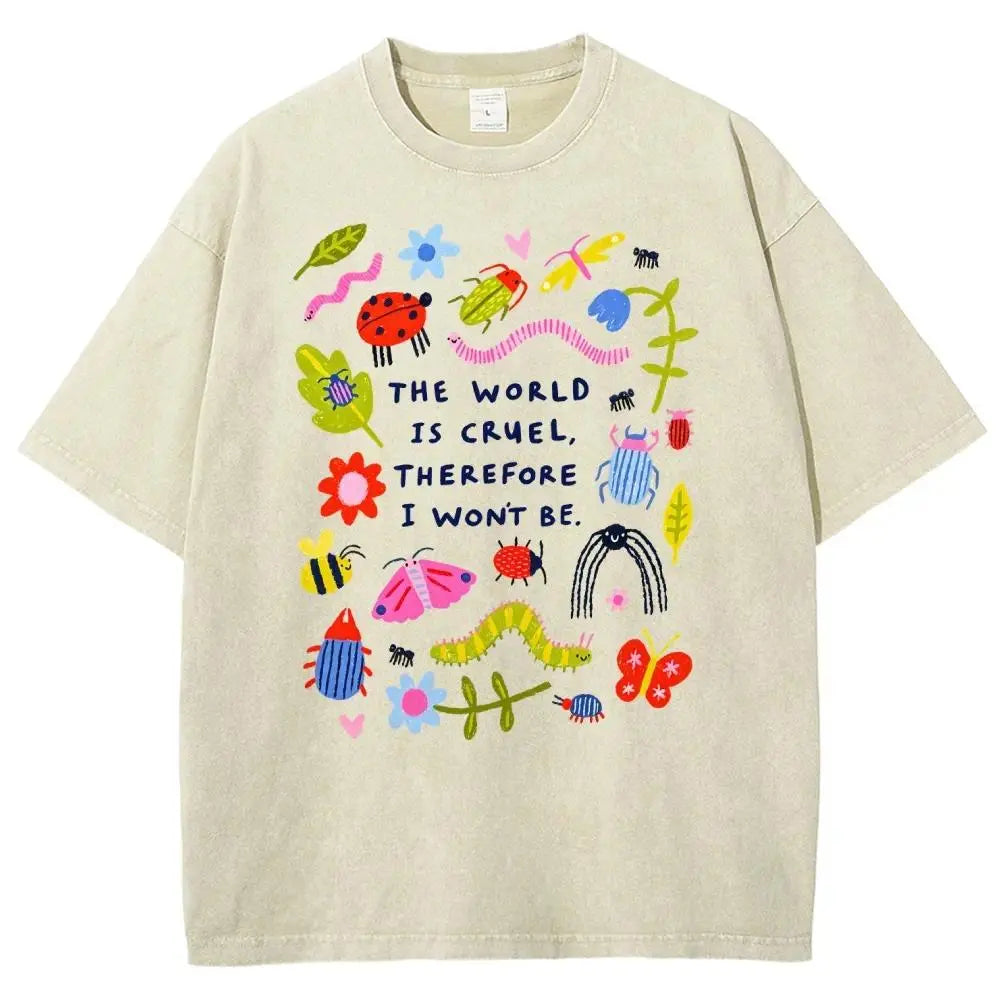 Cute Bug Floral Quote Vintage Wash Oversized Graphic Tee