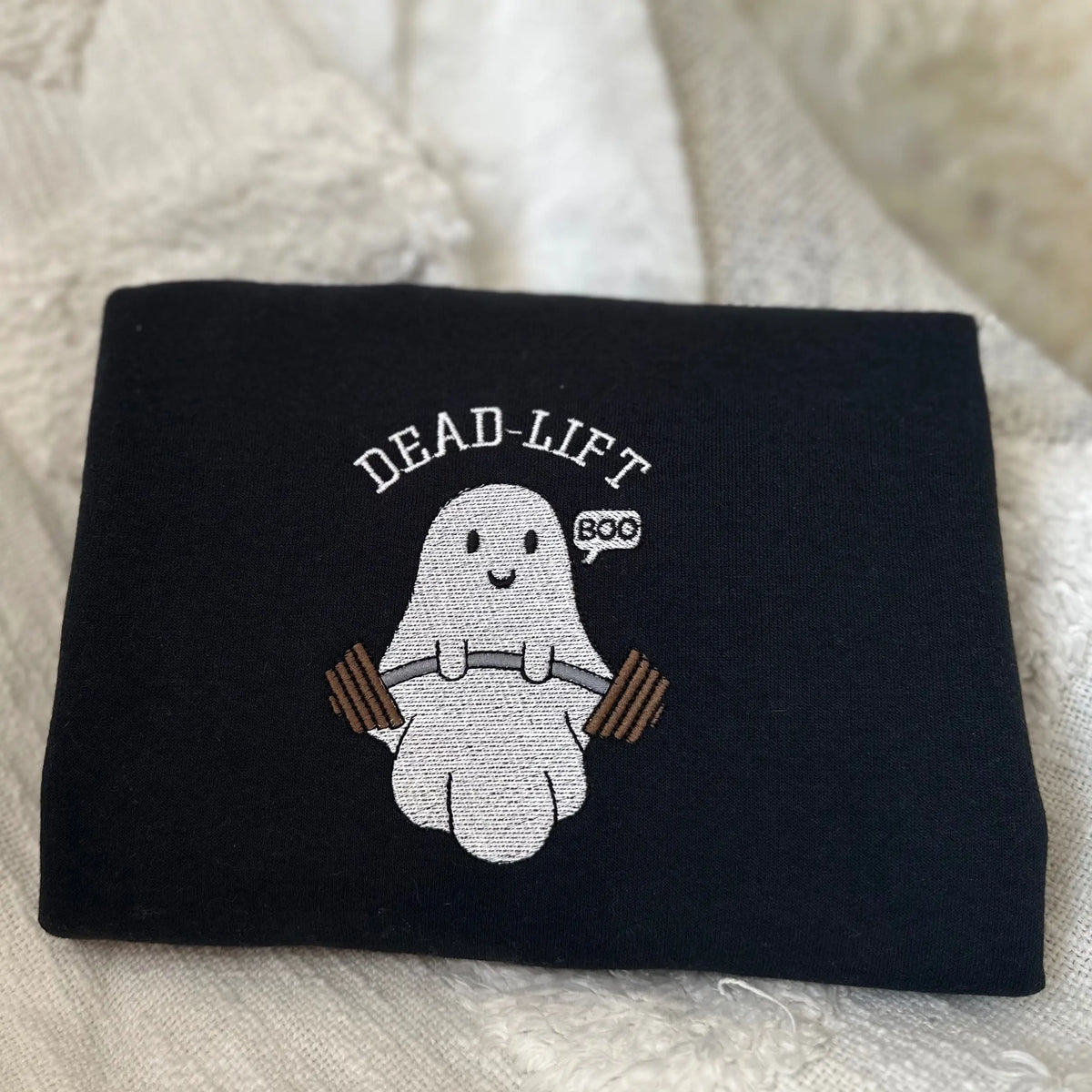 Dead-Lift Boo Ghost Embroidered Vintage Washed T-Shirt Sweatshirt Hoodie