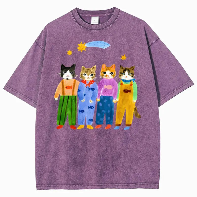 Vintage Watercolor Cats Oversized Washed T‑Shirt Sweatshirt hoodie