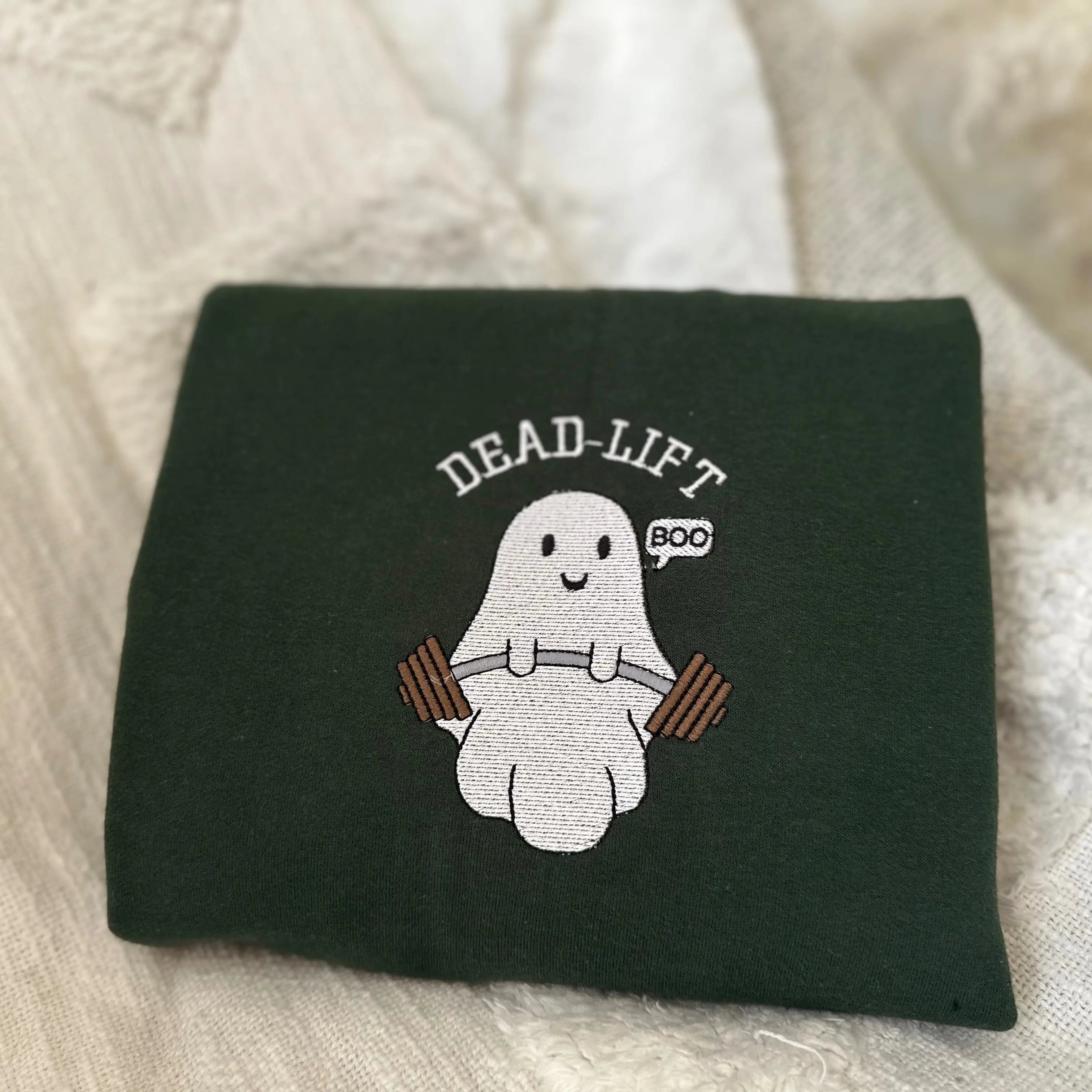 Dead-Lift Boo Ghost Embroidered Vintage Washed T-Shirt Sweatshirt Hoodie