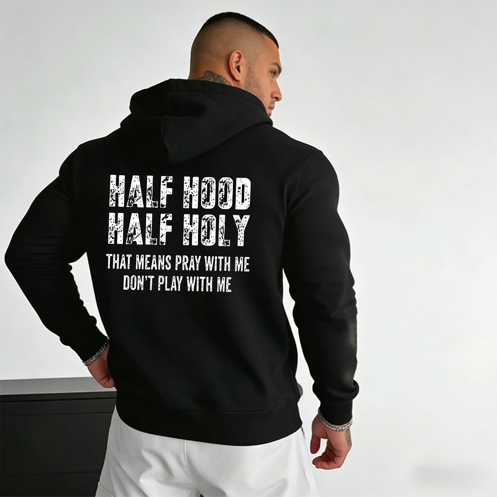 Half Hood Half Holy Oversized T-Shirt sweatshirt hoodie | Pray With Me Don’t Play With Me