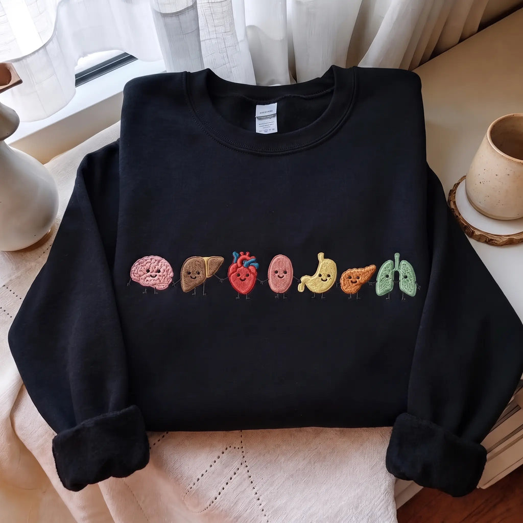 🫀Cute Smiling Human Organs Embroidered Crewneck Sweatshirt t-shirt hoodie