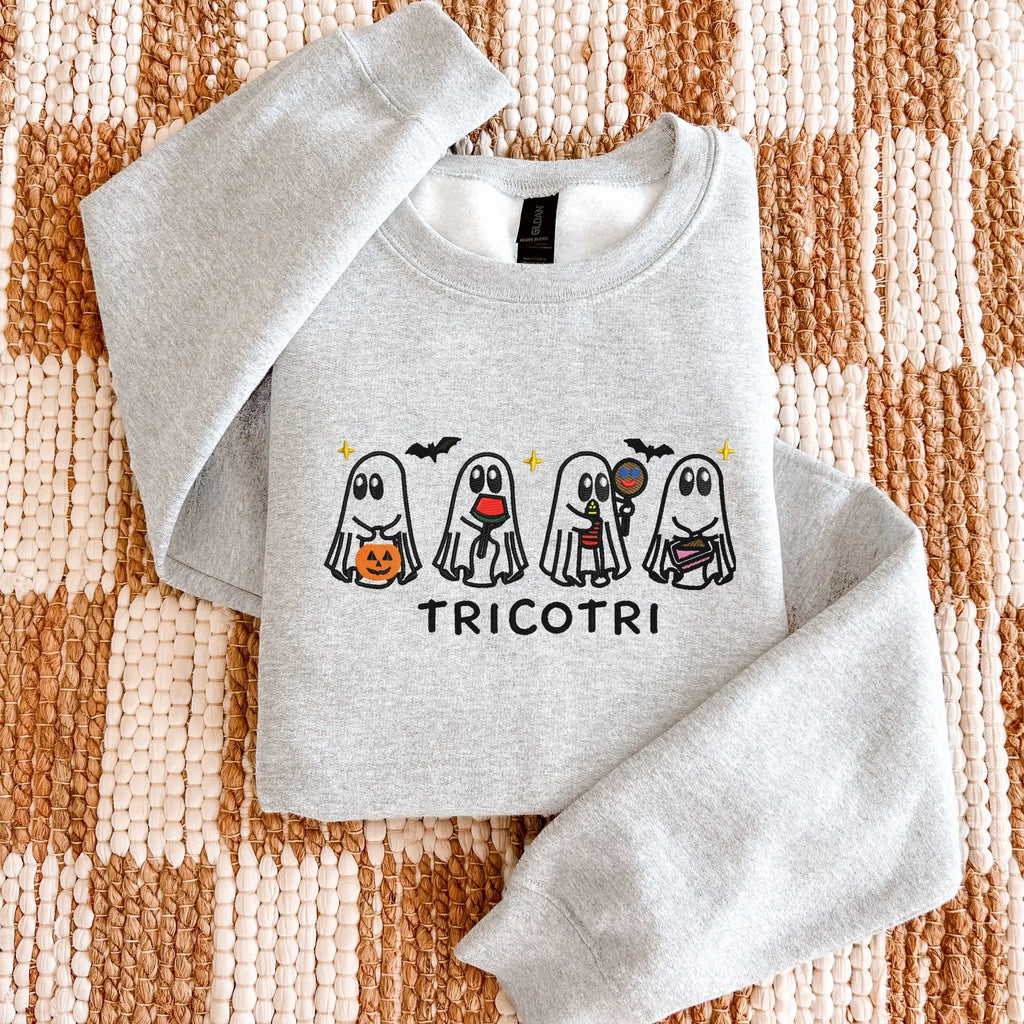 Cute Ghost Halloween Embroidered Crewneck Sweatshirt Hoodie Fall Spooky Season Pullover