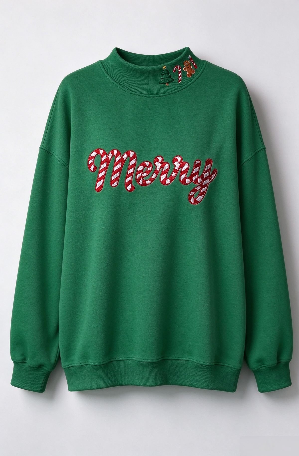 Merry Christmas Candy Cane Embroidered Mock Neck Sweatshirt 🎄🍬