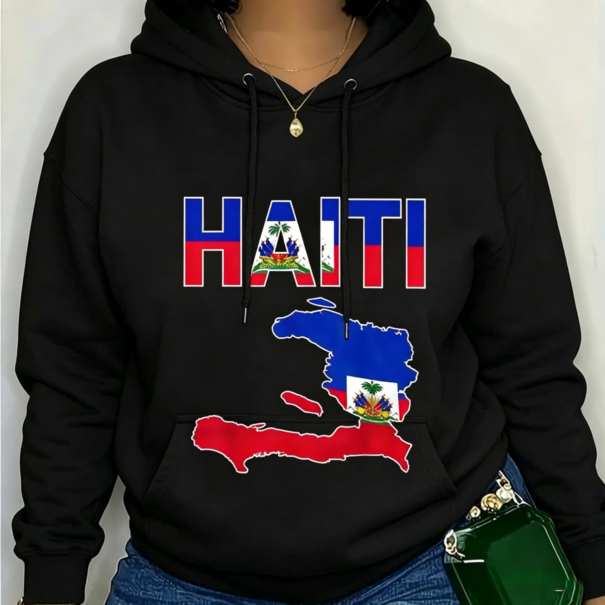Plus Size Haiti Flag & Map T-Shirt, Haitian Pride Tee, Patriotic Caribbean Heritage Shirt for Women, Black Casual Top