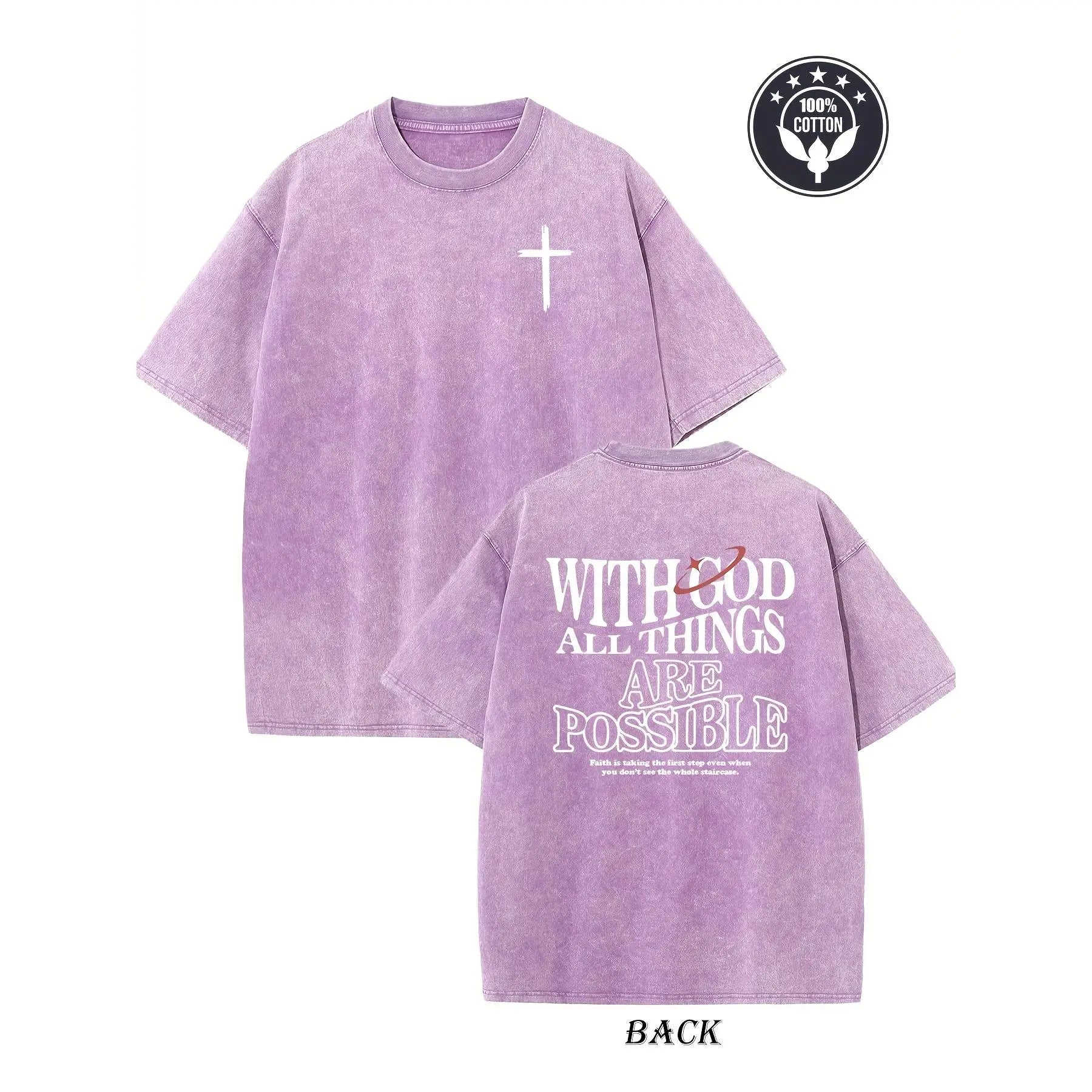Vintage Grey Christian T-Shirt 100% Cotton With God All Things Are Possible Faith Wear