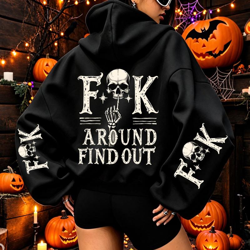 Women's Oversized Halloween Skeleton Graphic Hoodie