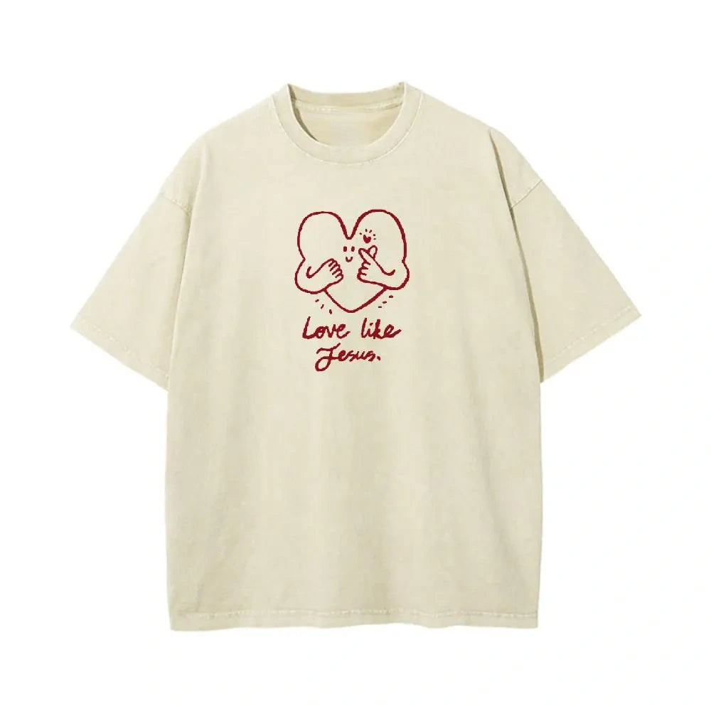 "Love Like Jesus" Heart Graphic Washed Tee