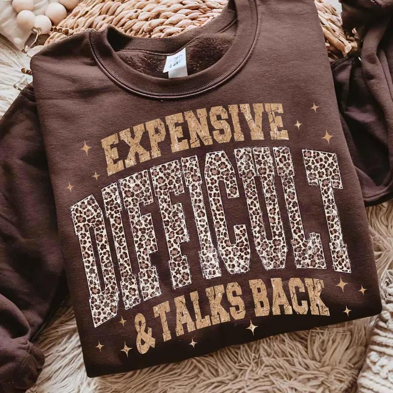 Expensive Difficult & Talks Back Retro Leopard Graphic Shirt | Sassy Western Statement Tee, Crewneck & Hoodie