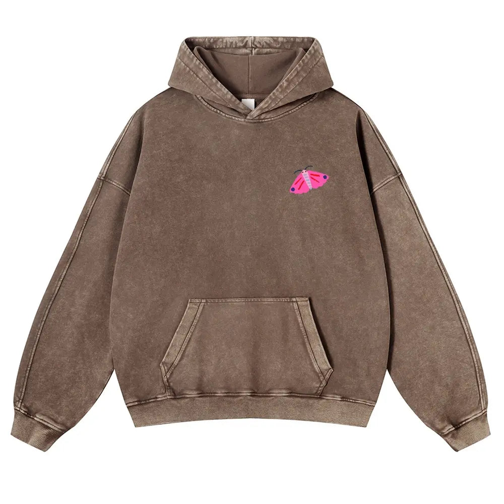 Washed Pink Bug Art Oversized Hoodie