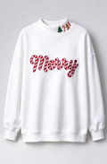 Merry Christmas Candy Cane Embroidered Mock Neck Sweatshirt 🎄🍬