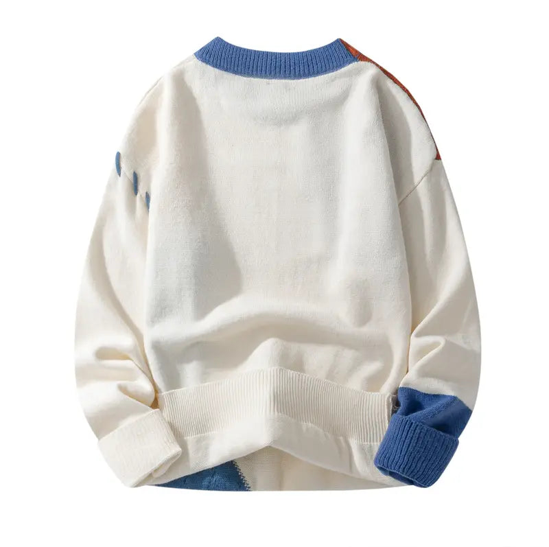 Mixed Texture Patchwork Cable Knit Sweater