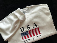 Embroidered USA T-shirt/Sweatshirt, Fourth of July Embroidery Gift, Independence Day Handmade Crewneck Sweater,