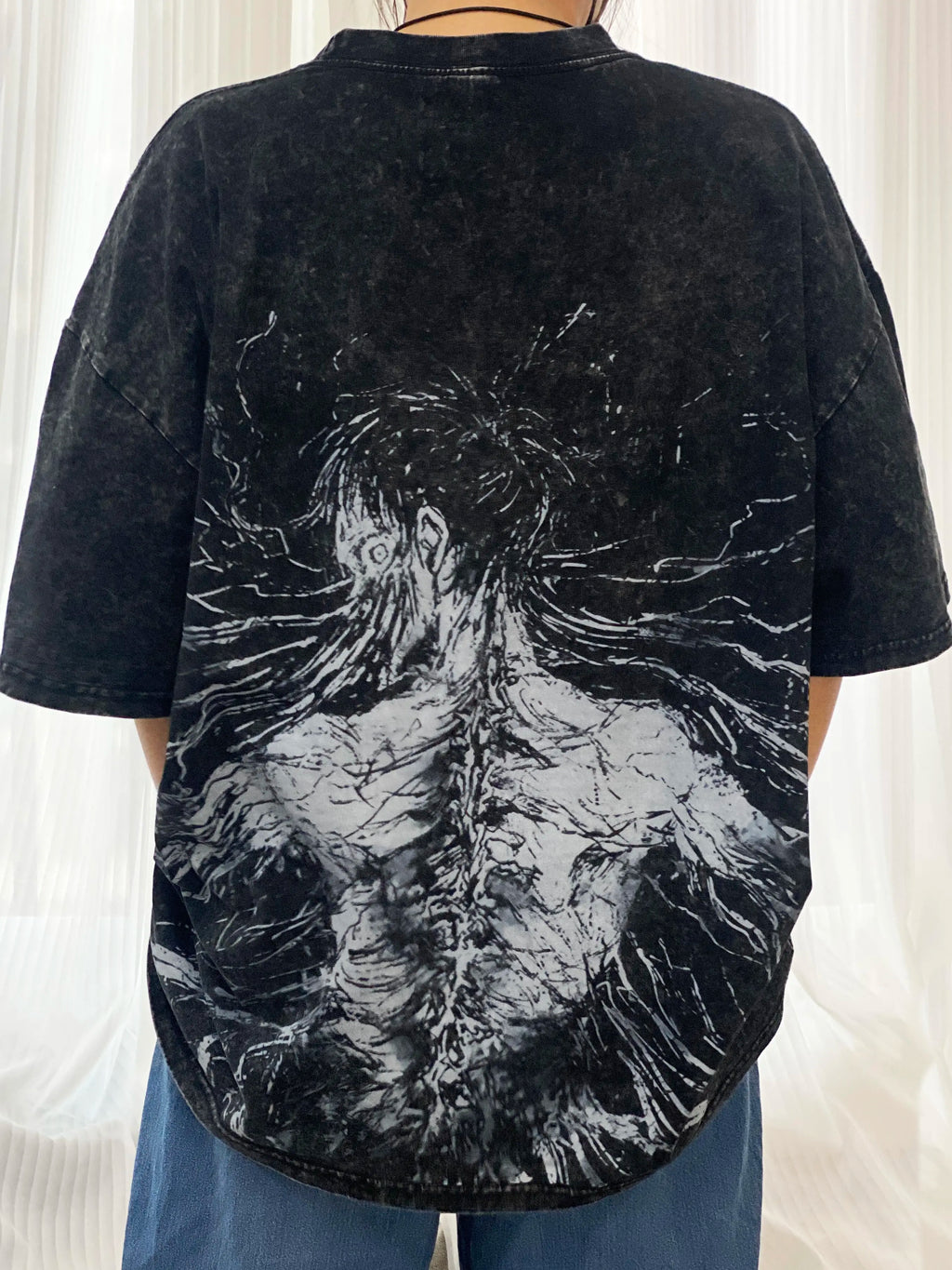 Retro Dark Anime Graphic Tee Vintage Acid‑Wash Street T‑Shirt Sweatshirt Hoodie