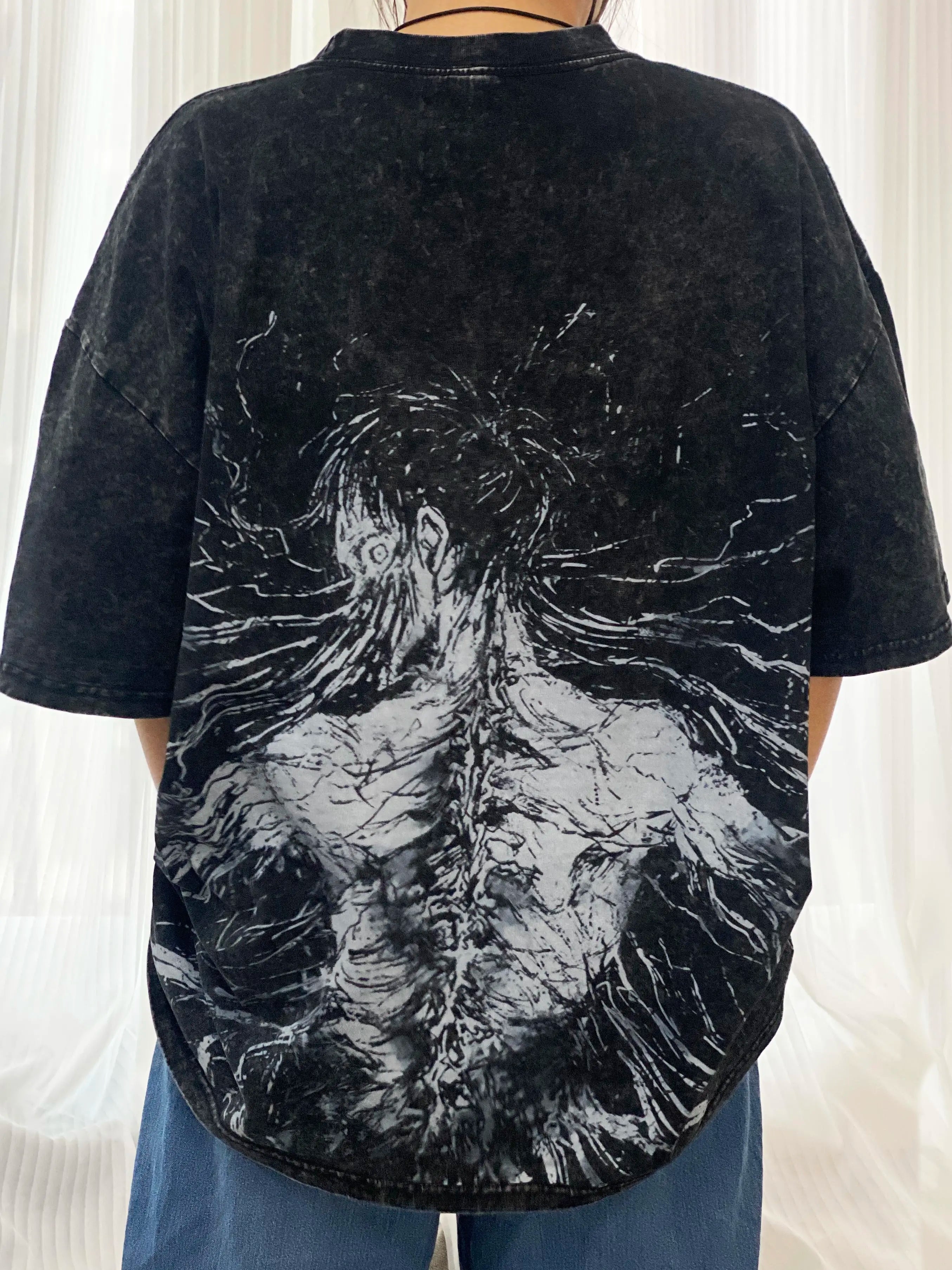 Retro Dark Anime Graphic Tee Vintage Acid‑Wash Street T‑Shirt Sweatshirt Hoodie