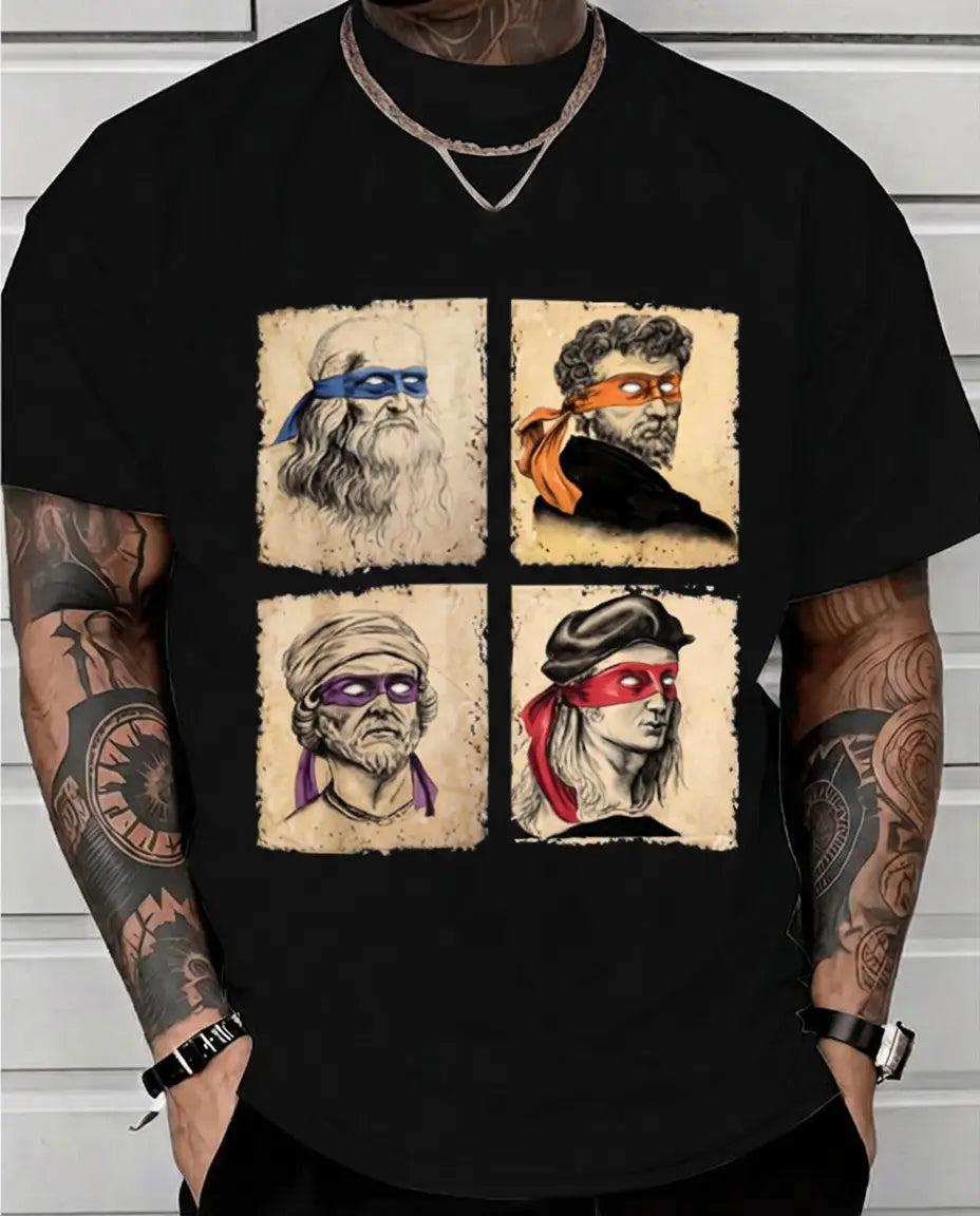 Renaissance Ninja Parody Graphic Crewneck Sweatshirt & Hoodie | Vintage Art Funny T-Shirt