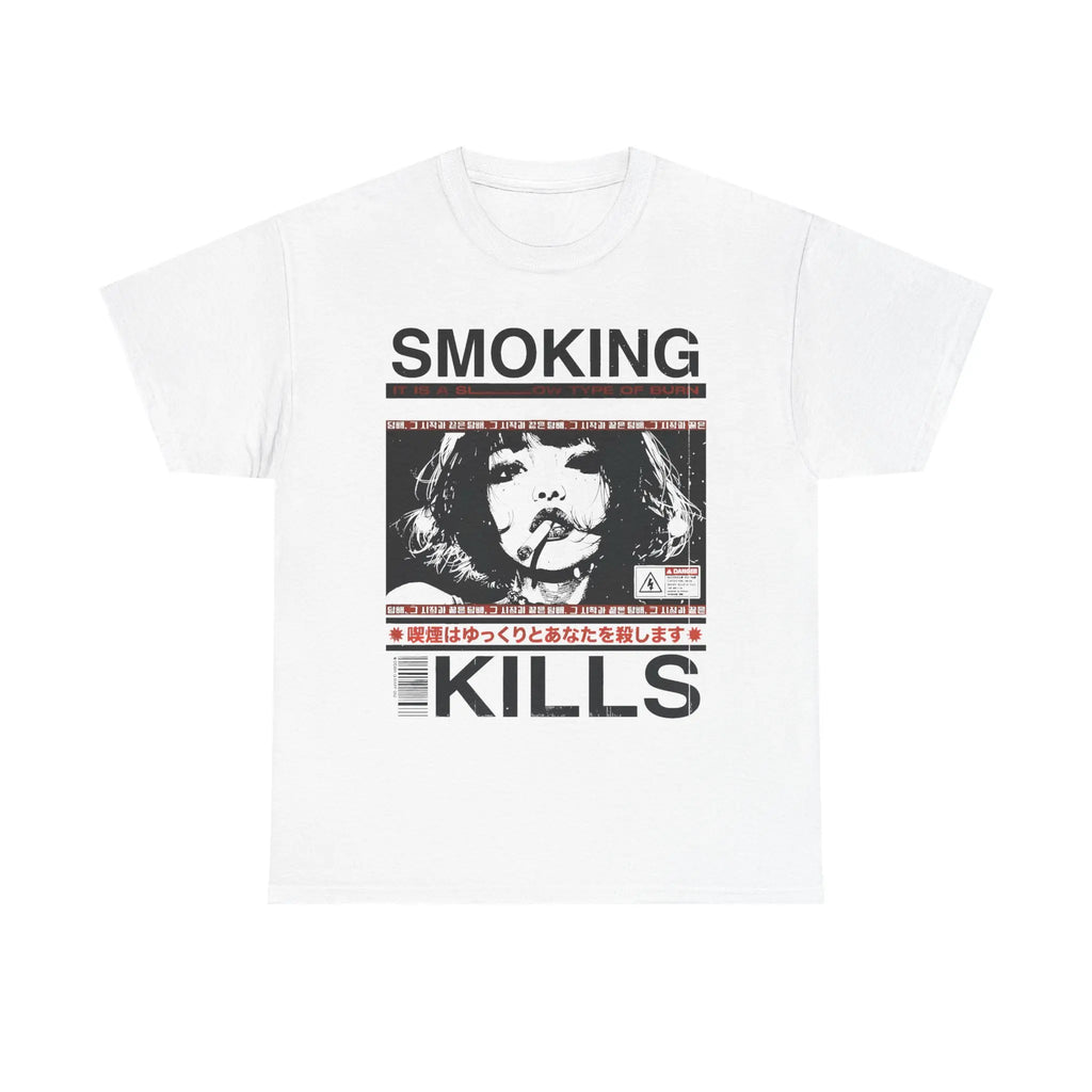 Vintage Distressed Asian Street Art Graphic Crew Neck Tee