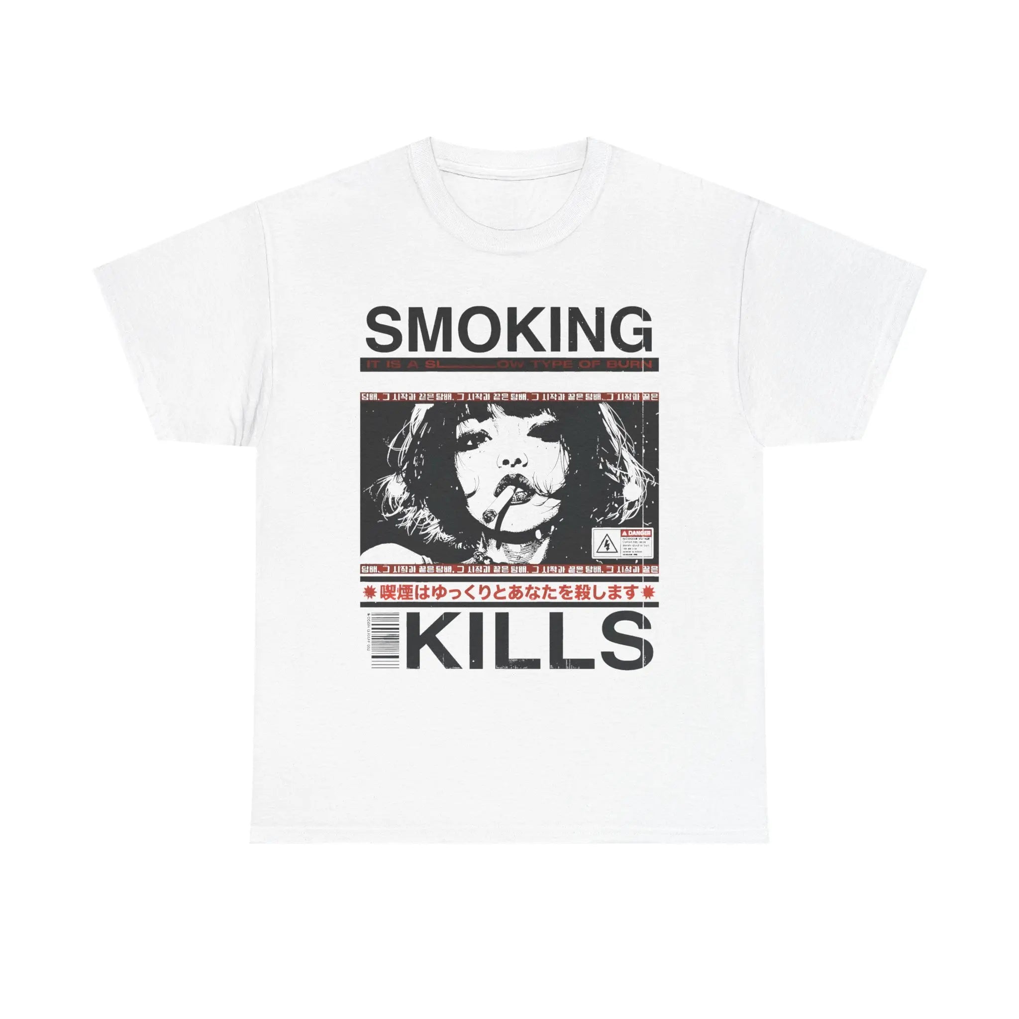 Vintage Distressed Asian Street Art Graphic Crew Neck Tee